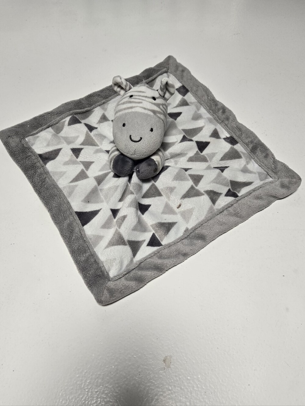 Lullaby Lane Lovey Baby Security Blanket Plush Triangle White Gray  Zebra Rattle